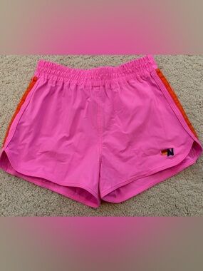 Aviator Nation Pink 5 Stripe Flex Jogger Shorts, Girls Size 10